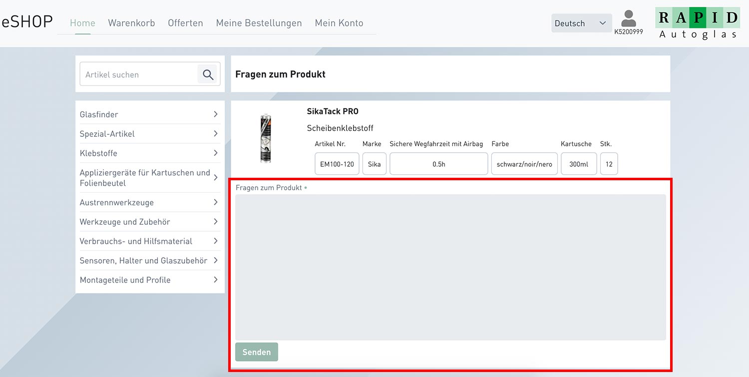 Produktfragen Rapid Autoglas E-Shop